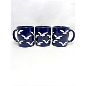 Vtg Set of 3 80s Waechtersbach Cobalt Blue Seagull Mug Made In West Germany